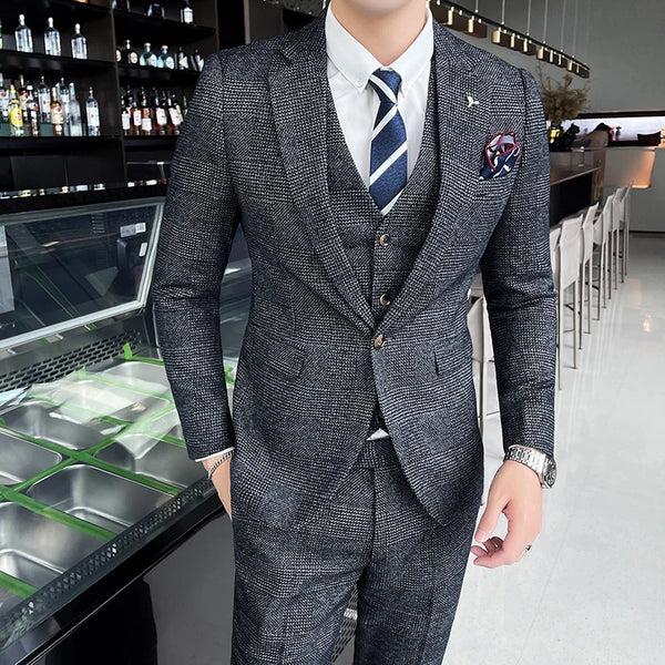 Boutique (Blazer + Vest + Trousers) Italian Style Elegant  Business Casual Slim Gentleman Dress Formal 3-piece Suit 2022