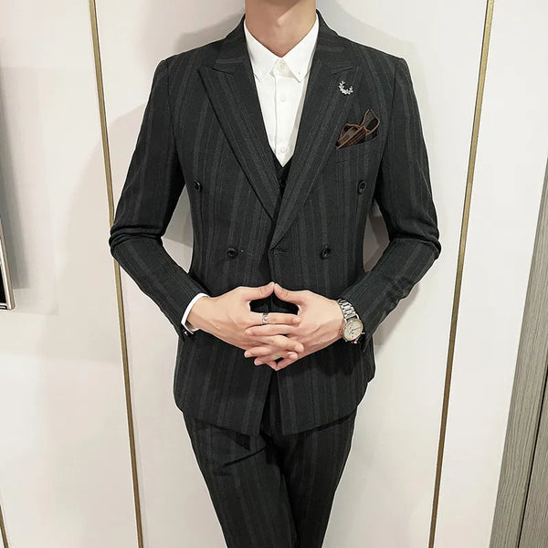 Boutique men's (suit + trousers) British business  handsome slim solid colour groomsmen suit three pieces set