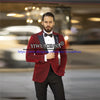 Burgundy Wedding Suits Men Shinny Velvet Satin Black Lapel Grooms Tuxedo Custom Made Single Breasted Coat Pants Design Last