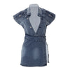 CUTENOVA Women Denim V Neck Tops Mini Skirts Two Piece Matching Sets Outfits Summer Clothes   Items For Business