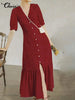 Celmia Women Polka Dot Dress Split Ruffle Sexy Puff Sleeve Sundress Slim Elegant V-neck French Midi Dress Bohemian Beach Vestido