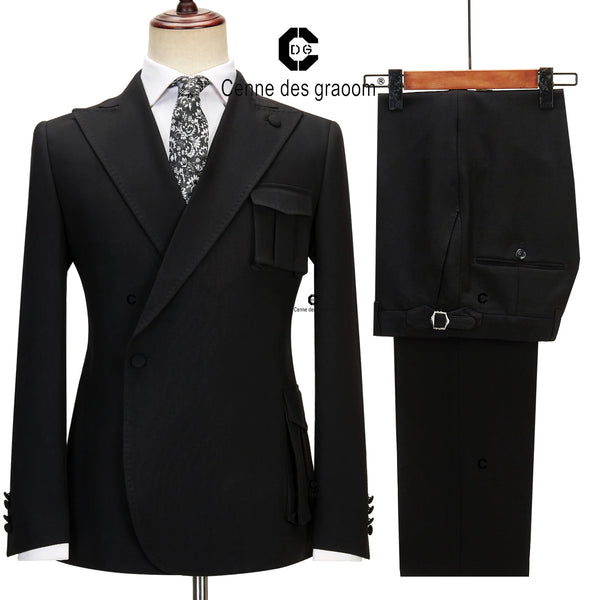 Cenne Des Graoom  Black Suits for Men  Coat Design Right Side Button Jacket Pants 2 Pcs Set Wedding Dress Party Groomsman