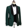 Cenne Des Graoom     Wedding Suits for Men Shiny Velvet Lapel Black and Green Jacket Vest Pants 3 Pcs Party Groom