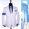 Classic  MJ Michael Jackson Smooth Criminal Classic White Stripe Skinny Party Casual Suit FULL Outfit