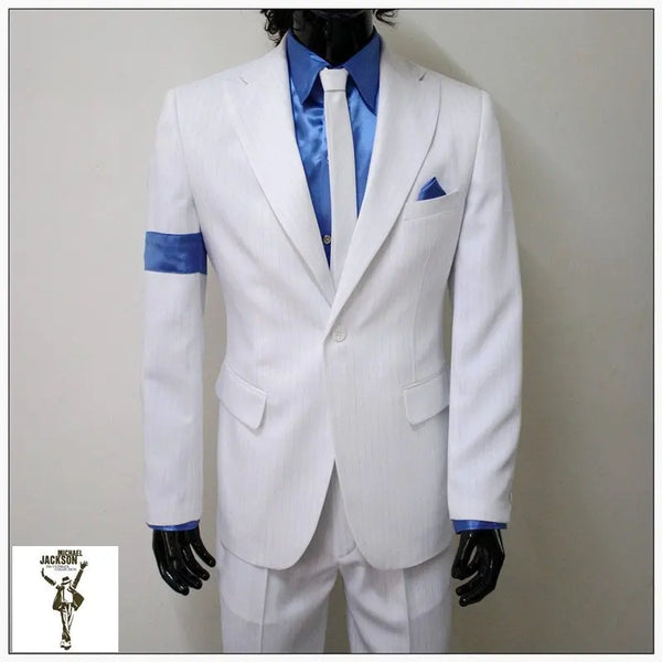 Classic  MJ Michael Jackson Smooth Criminal Classic White Stripe Skinny Party Casual Suit FULL Outfit