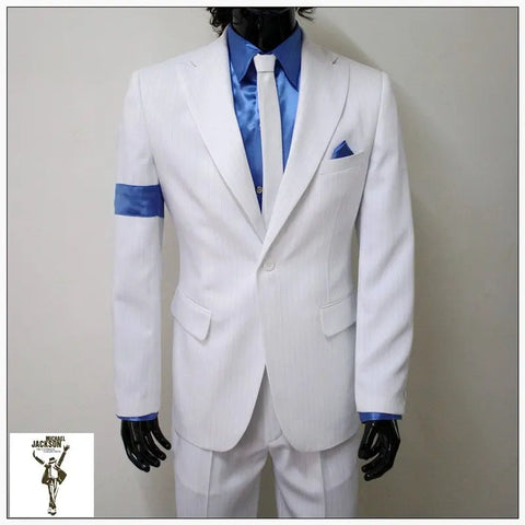 Classic  MJ Michael Jackson Smooth Criminal Classic White Stripe Skinny Party Casual Suit FULL Outfit
