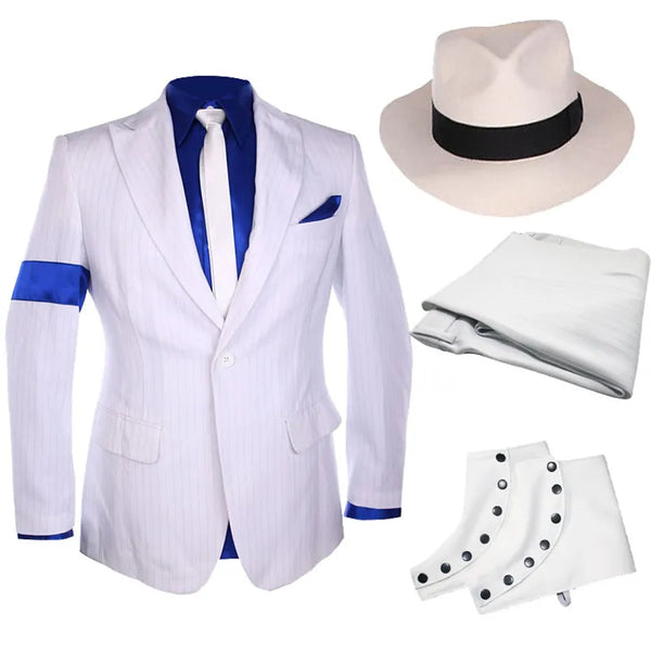 Classic MJ Michael Jackson Smooth Criminal Stripe Suit Jacket Blazer Full Set For Fans Party Show Imitation Customize Gift