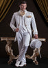 Classic Style Golden Embroidery Groom Tuxedos White Groomsmen Men's Wedding Prom Suit Blazer With Pants (Jacket+Pants+Vest)