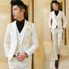 Classic Style Golden Embroidery Groom Tuxedos White Groomsmen Men's Wedding Prom Suit Blazer With Pants (Jacket+Pants+Vest)