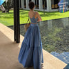 Elegant Blue Two Piece Set  Summer Femme French Style V-neck Slim Fit Short Suspended Tank Top High Waist Large Swing Skirt