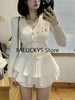 Elegant Dress 2 Piece Skirt Set Office Lady Casual French Knitted Top + Women Party Sexy Mini Skirt Korean  Autumn 2023