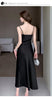Elegant Party Black Satin Midi Dresses for Women 2024 Summer New Sexy Bodycon Sleeveless Split Strap Female Clothing