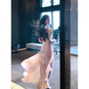 Elegant Wedding Evening Party Midi Dresses for Women 2024 Summer New Spliced Mesh French Sexy Sleeveless Pink Female Clothing