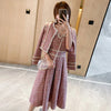 Fall Winter   Tweed Women's Long Sleeve Plaid Jacket Coat + Sleeveless Vest Dress Elegant Two Piece Set Suit