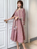 Fall Winter   Tweed Women's Long Sleeve Plaid Jacket Coat + Sleeveless Vest Dress Elegant Two Piece Set Suit