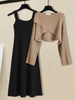 Fall Winter Knitted Two Pieces Sets Womens Outfits Korean Casual Irregular Long Sleeve Short Sweaters And Knitting Dresses Sets