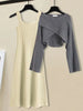 Fall Winter Knitted Two Pieces Sets Womens Outfits Korean Casual Irregular Long Sleeve Short Sweaters And Knitting Dresses Sets