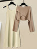 Fall Winter Knitted Two Pieces Sets Womens Outfits Korean Casual Irregular Long Sleeve Short Sweaters And Knitting Dresses Sets