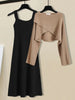 Fall Winter Knitted Two Pieces Sets Womens Outfits Korean Casual Irregular Long Sleeve Short Sweaters And Knitting Dresses Sets