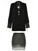 Fantoye Glitter Diamond Shiny Women Blazer Set Double Layer Blazer Fishnet Skirt Female Two Piece Set  Club Night Outfits