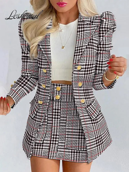 Long Sleeve Blazers And Skirts Two Piece Sets Women  Autumn Office Elegant Blazer Floral Skirt 2 Peice Sets