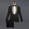 Gold Embroidery Suit Men Stand Collar Diamond Mens Blazer with Pants Wedding Groom Tuxedo Suits Stage Singer Party Costume Homme