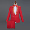 Gold Embroidery Suit Men Stand Collar Diamond Mens Blazer with Pants Wedding Groom Tuxedo Suits Stage Singer Party Costume Homme