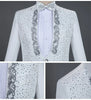 Gold Embroidery Suit Men Stand Collar Diamond Mens Blazer with Pants Wedding Groom Tuxedo Suits Stage Singer Party Costume Homme