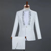 Gold Embroidery Suit Men Stand Collar Diamond Mens Blazer with Pants Wedding Groom Tuxedo Suits Stage Singer Party Costume Homme