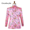 Gwenhwyfar Colorful Begonia Flower Printed Men Suits Pink Tuxedos Shawl Lapel Double Breasted Men Wedding Suits (Jacket+Pants)