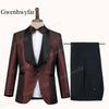 Gwenhwyfar Colorful Begonia Flower Printed Men Suits Pink Tuxedos Shawl Lapel Double Breasted Men Wedding Suits (Jacket+Pants)