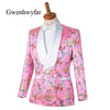 Gwenhwyfar Colorful Begonia Flower Printed Men Suits Pink Tuxedos Shawl Lapel Double Breasted Men Wedding Suits (Jacket+Pants)