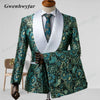 Gwenhwyfar Colorful Begonia Flower Printed Men Suits Pink Tuxedos Shawl Lapel Double Breasted Men Wedding Suits (Jacket+Pants)