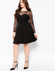 Plus Size Elegant A-line Dress Women Dot Print Long Mesh Sleeve Spring Autumn Fit And Flare Knee Length Office Party Dress 6XL