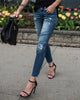 Mid Waist Skinny Jeans Women Vintage Distressed Denim Pants Autumn Crimped Destroyed Pencil Casual Ripped