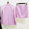 High Street Designer Runway Suit Set Women's Double Breasted Straght Satin Blazer Mini Skirt Set