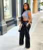 Women Faux Leather Straight High Waist PU Pants Elegant Autumn Winter Solid Wide Leg Black Trousers