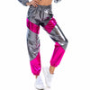 Women Reflective Long Pants with Pockets High Waist Loose Holographic Patchwork Trousers Club Dance Jogger Pants Clubwear