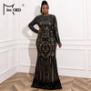 Black Sequin Plus Size Party Dress Elegant Women O-neck Long Sleeve Bodycon Mermaid Prom Dresses Large Size Evening Gown