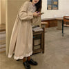 Autumn Korean Style Dress Women Ruffles Patchwork O Neck Long Sleeve Dresses Slim Waist Elegant Vestidos Mujer
