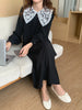Women Autumn Beige Long Loose Lace Dress V Neck Straight Full Sleeve Pullover Maxi Dresses Female