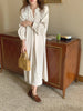 Women Autumn Beige Long Loose Lace Dress V Neck Straight Full Sleeve Pullover Maxi Dresses Female