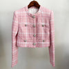 High Street Designer Short Coat Women's Sweet Diamonds Buttons Wool Blends Woven Colors Plaid Tweed Short Jacket