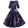 Women Flower Print Autumn Dress Casual Winter Half Sleeve Elegant Vintage Dress Robe Femme Pinup Office Party Vestidos