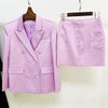 High Street Designer Runway Suit Set Women's Double Breasted Straght Satin Blazer Mini Skirt Set