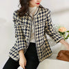 Elegant Weave Plaid Women Blazer With Pocket And Lining Autumn Winter Causal Tweed Coat Office Ladies Jacket