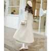 French Vintage Woolen Coats Women Autumn Winter Elegant Pleated Long Coat Female Sweet Lantern Sleeve Jackets