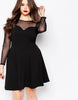 Plus Size Elegant A-line Dress Women Dot Print Long Mesh Sleeve Spring Autumn Fit And Flare Knee Length Office Party Dress 6XL