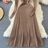 Women Pleated Knitted Dress Turtleneck Long Sleeve Elastic Slim Pencil Dress Autumn Winter Sexy Bodycon Sweater Dress