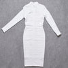 Women White Hollow Out HL Bandage Dress Long Sleeve Bodycon Sexy Cut Out High Neck Party Red Black Midi Runway Dress XL